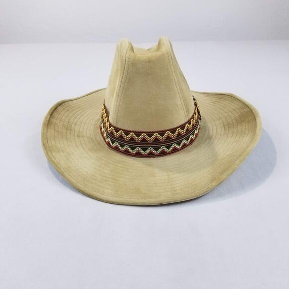 Scala Western Cowboy Rancher Hat Southwest Band Tan Wide Brim Mens M 7–7⅛ - Picture 3 of 9